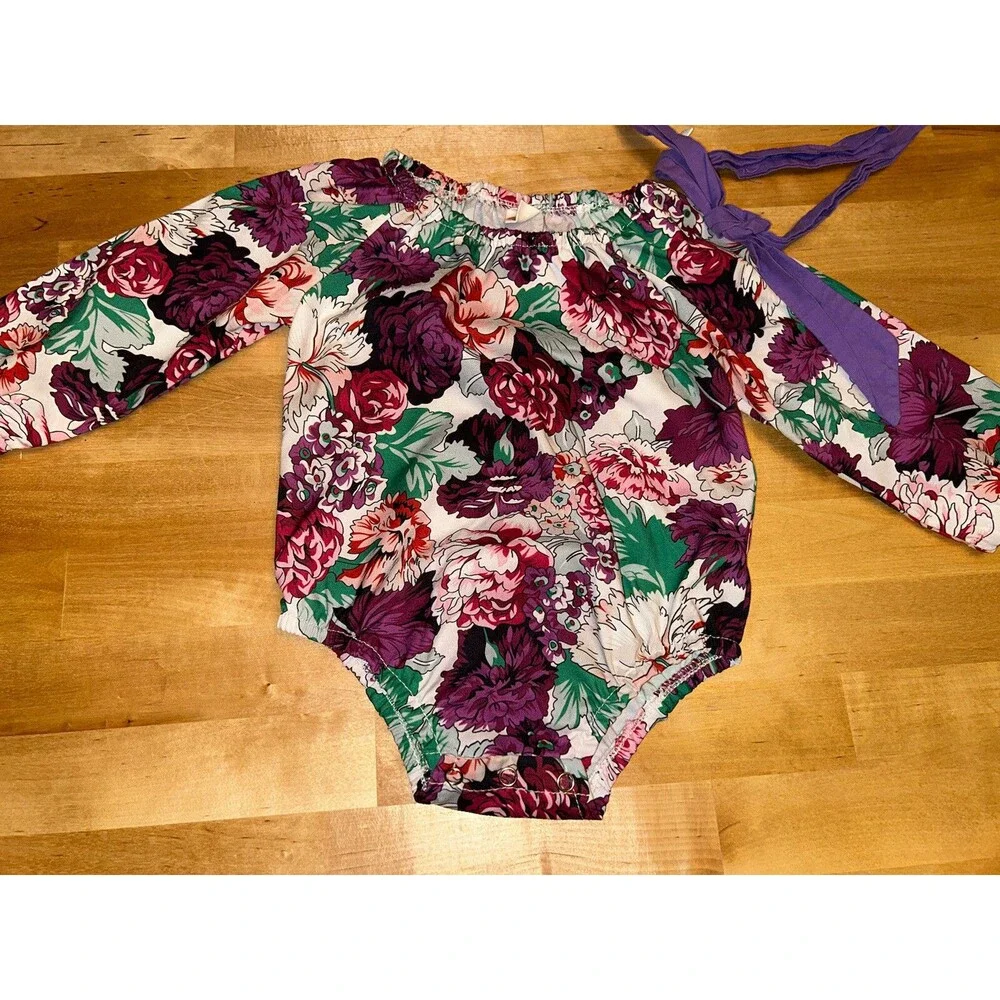 Baby Girl Floral Purple Outfit Size 6-12 Months